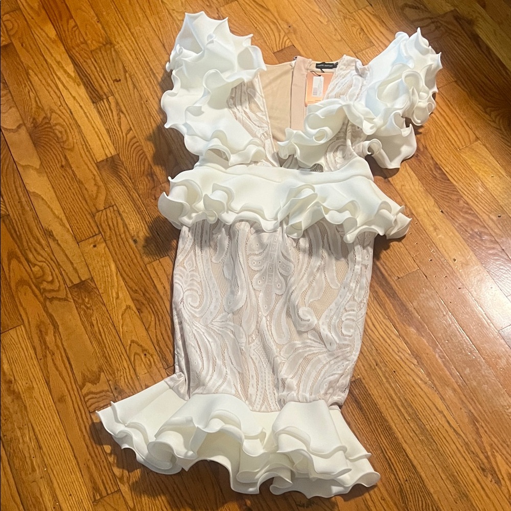 PrettyLittleThing White Ruffle Mini Dress